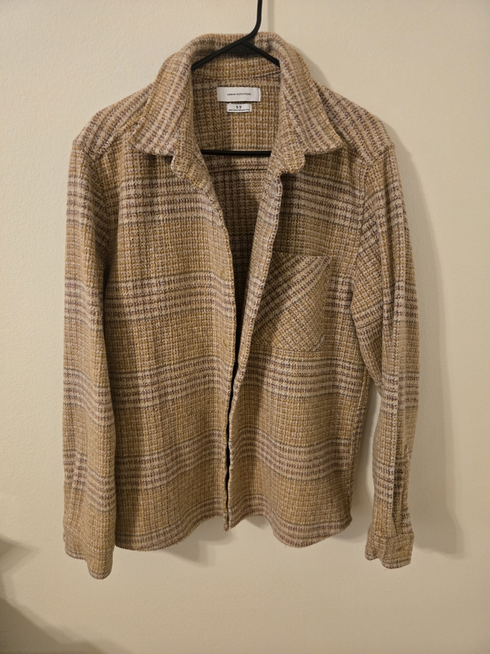 Urban Outfitters Tan and Cream Plaid Knit Shacket